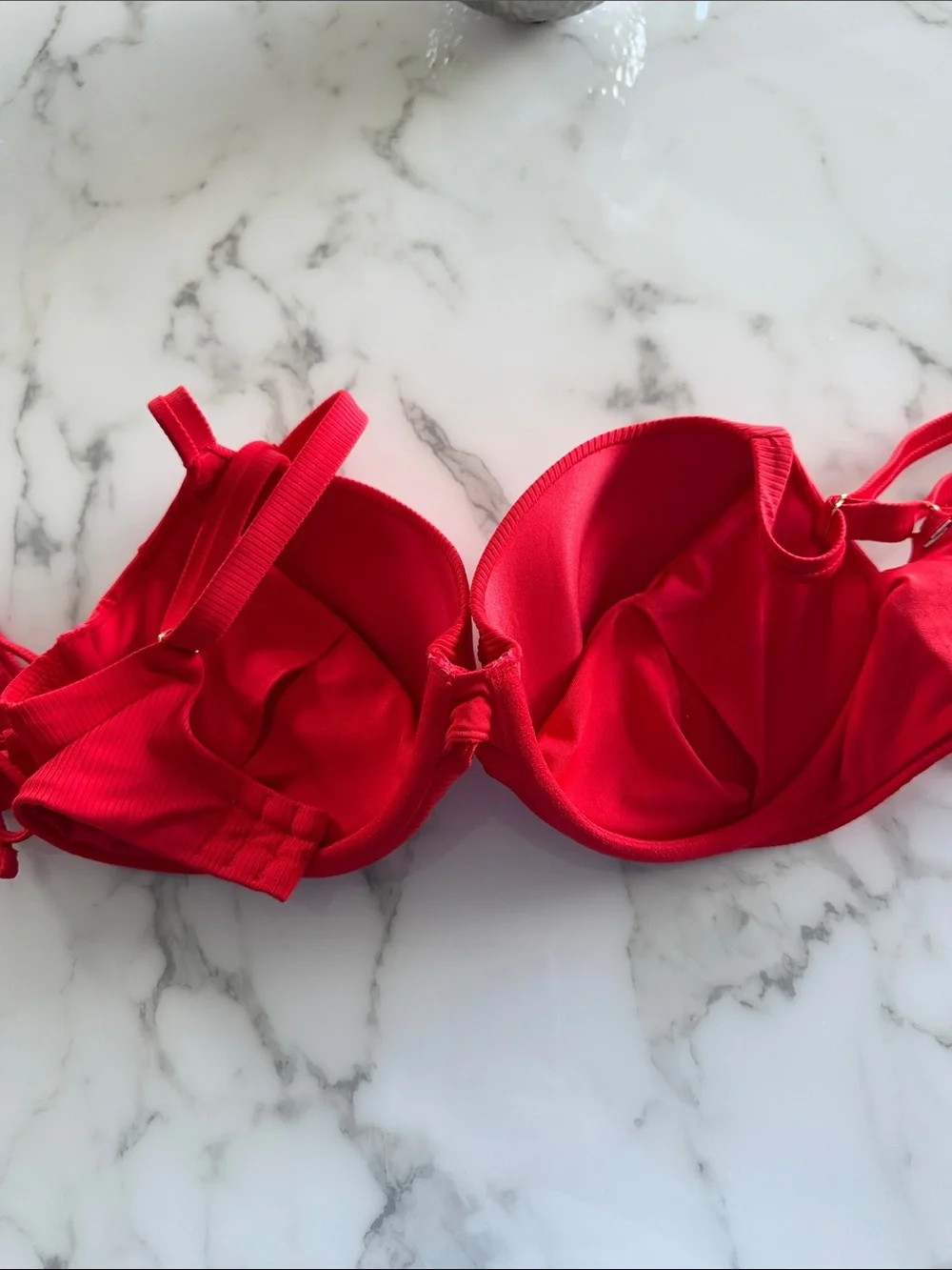 Victoria's Secret Red Ribbed Tie-Side Bikini Set, 32DD, small